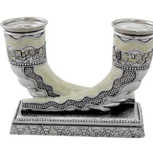 פמוטי שופר פולי מוכסף עם אמייל ירושלים 12 סמ