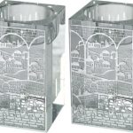 זוג פמוטי קריסטל מרובע עם פלקטה ירושלים 8 סמ