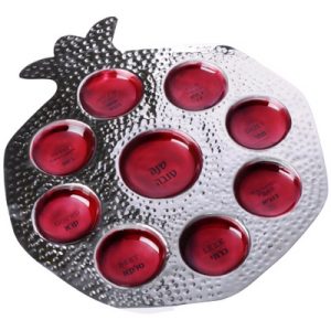 צלחת לראש השנה רימון אלומיניום מרוקע ואמייל בורדו