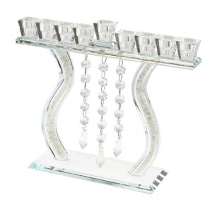 חנוכיית קריסטל מהודרת "נבל" אבנים לבנות 23.5 ס"מ