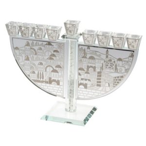 חנוכיה קריסטל מהודרת עם פלקטה ירושלים 29*21 ס"מ