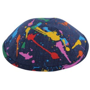 כיפה בד איכותית ומיוחדת 19 ס"מ כחול עם נטזים צבעוניים