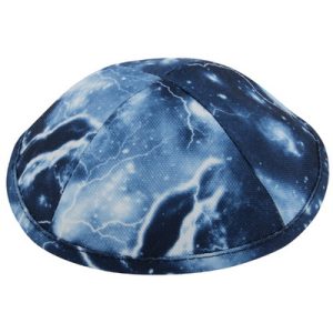 כיפה בד איכותית ומיוחדת 19 ס"מ כחול עם נטזים לבנים