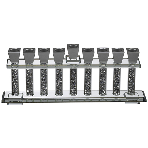 חנוכיה קריסטל מהודרת קנים כסף 33X13 ס"מ