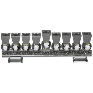 חנוכיה קריסטל מהודרת כסף ובסיס 9x27 ס"מ