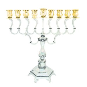 חנוכיה "יהלום" צפוי ניקל בתי נר זהב 28 ס"מ