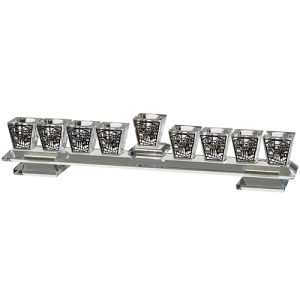 חנוכיה קריסטל מהודרת עם פלקטה "ירושלים" 5x28 ס"מ