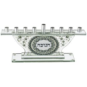 חנוכית זכוכית דגם פרחוני 19.5 ס"מ