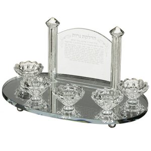 פמוטי קריסטל 5 קנים עם הדלקת נרות 25 ס"מ