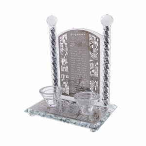 פמוטי קריסטל עם פלקטה הדלקת נרות "ירושלים" 25 ס"מ