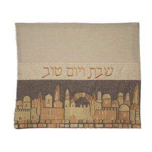 כיסוי חלה פשתן עם רקמה ירושלים 42*52 ס"מ