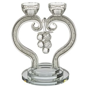 פמוט קריסטל לב - אבנים לבנות "ענבים" 21 ס"מ