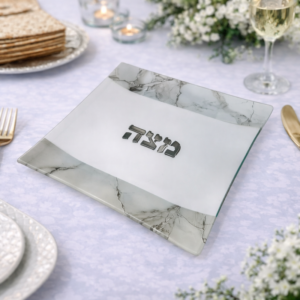 צלחת מצה מזכוכית דמוי שיש 25X25 ס"מ