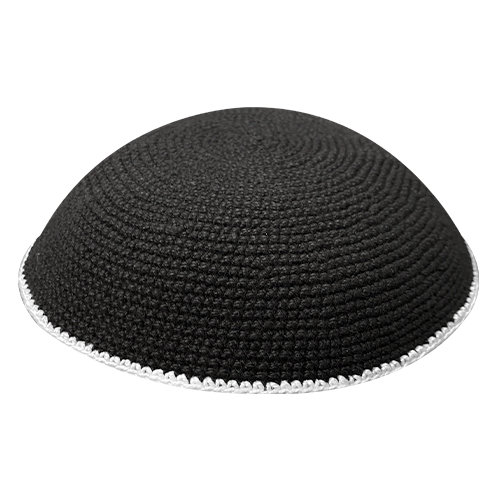 כיפה דמצ שחור עם פס לבן מסביב 15 סמ