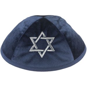 כיפה קטיפה "ארט-מן" עם ריקמה מגן דוד גודל 4 - כחול כהה