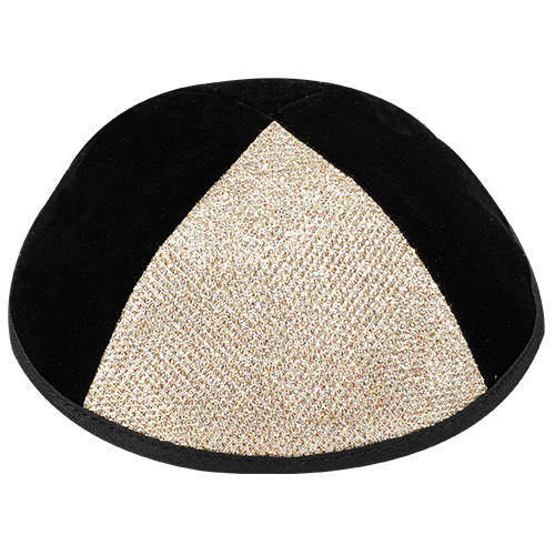 [כיפת קטיפה שחורה 1/4 נצנץ זהב גודל 3 - 19 ס"מ