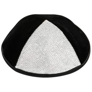 [כיפת קטיפה שחורה 1/4 נצנץ כסף גודל 3 - 19 ס"מ