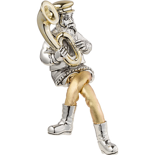 חסיד יושב מפוליריזן מוכסף עם רגלי בד זהב 25 ס"מ