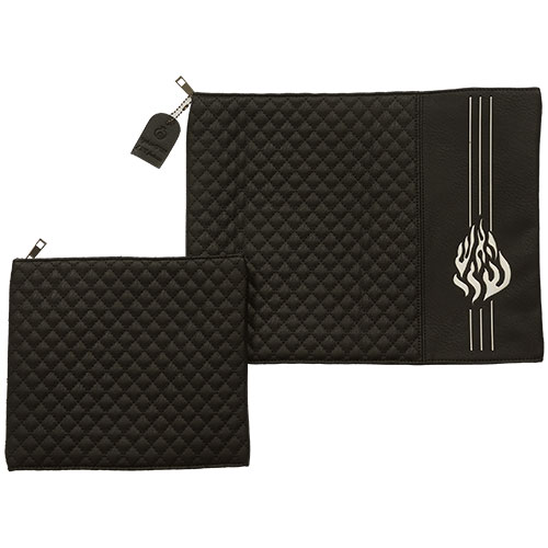 סט טלית תפילין דמוי עור שחור עם הבלטה "האש שלי" 36*29 ס"מ