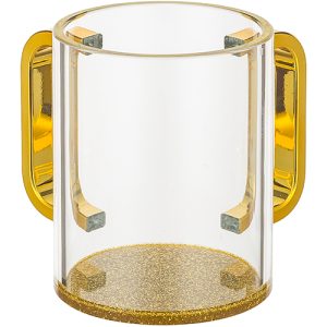 נטלה פרספקס מהודרת שקופה עם גליטר זהב וידיות זהב 1