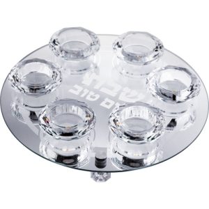 פמוט זכוכית עם 6 פמוטי קריסטל מהודרים 25 ס"מ
