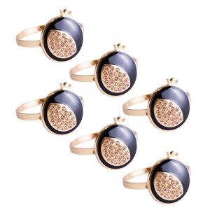 סט 6 חבקי מפית כסף רימון אפור בהיר עם אבנים שחורות