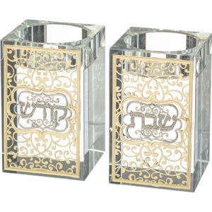 זוג פמוטי קריסטל מרובע עם פלקטה 8 ס"מ