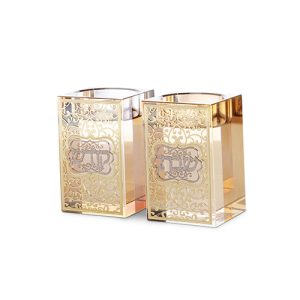 זוג פמוטים שבת קודש קריסטל עם פלקטה זהב