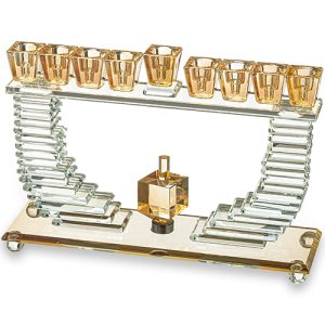 חנוכייה קריסטל שקוף זהב עם סביבון 19.5*28 ס"מ