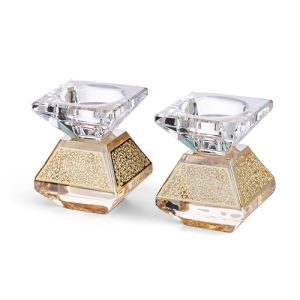 פמוטי קריסטל זהב שקוף עם פלקטה עיטורים 6.5סמ