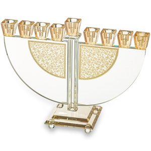 חנוכייה קריסטל מהודרת עם פלקטה זהב 22 ס"מ