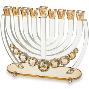 חנוכייה קריסטל מהודרת עם כדורים זהב 25 ס"מ
