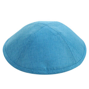 כיפה משי פשתן מהודרת בצבע כחול מידה 4 גודל 19 ס"מ