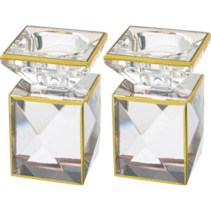 זוג פמוטי קריסטל מהודרים "יהלום" עם קנים 9 ס"מ