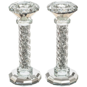 זוג פמוטי קריסטל מהודרים עם אבנים כסף 16.5 ס"מ
