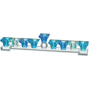 חנוכייה קריסטל מהודרת - גווני כחול 37x6 ס"מ