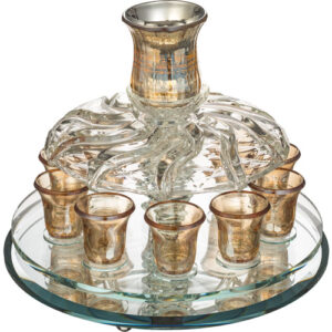 מחלק יין מסתובב קריסטל מהודר עם 10 כוסיות "זהב" 25*33 ס"מ