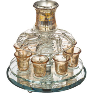מחלק יין מסתובב קריסטל מהודר עם 8 כוסיות "זהב" 25*33 ס"מ