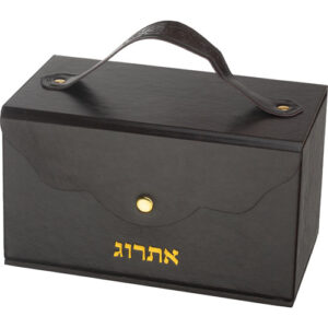 קופסא מהודרת לאתרוג דמוי עור עם ידית ומנעול 13x19 ס"מ