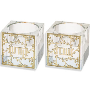 פמוטי קריסטל עם פלקטה עלים 5סמ