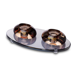 פמוטים קריסטל רוז גולד 4 ס"מ עם מגש קריסטל שחור