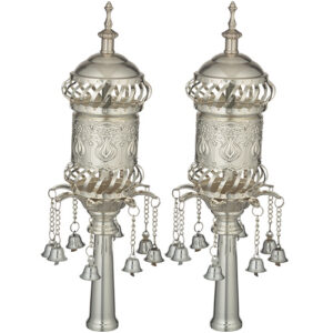 זוג רימונים ציפוי כסף לספר תורה 32 ס"מ