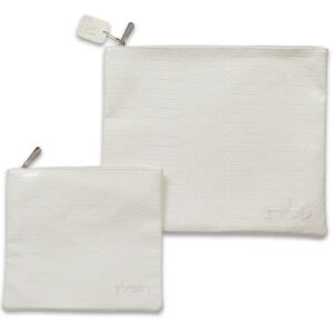 סט טלית תפילין דמוי עור לבן עם ריקמה 39X31 ס"מ