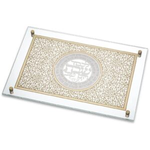 מגש חלה זכוכית עם פלקטה זהב עיטורים 42X29 ס"מ