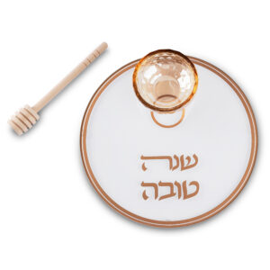 צלחת זכוכית לדבש עם הדפסה זהב 19 ס"מ