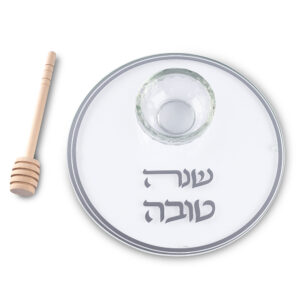 צלחת זכוכית לדבש עם הדפסה כסף 19 ס"מ