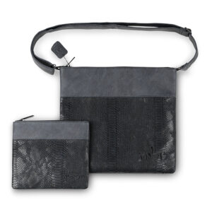 סט טלית תפילין דמוי עור כחול כהה עם רקמה 36x34 ס"מ