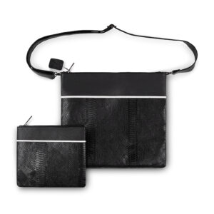 סט טלית תפילין דמוי עור שחור עם ריקמה 36x34 ס"מ