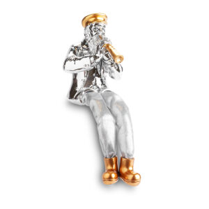 חסיד יושב מפוליריזין מוכסף עם רגלי בד כסף 10.5 ס"מ - מנגן בקלרינט