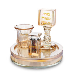 סט הבדלה מהודר מקריסטל זהב עם מגש מסתובב 20 ס"מ